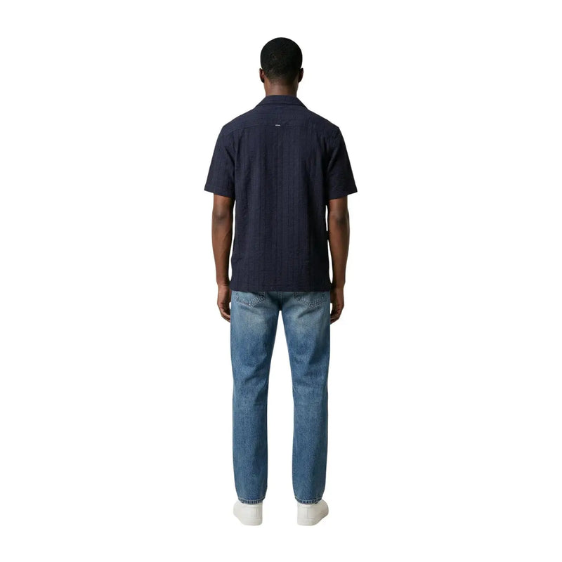 Antony morato men shirt dark navy short-sleeved button-up with subtle textured weave for casual wear