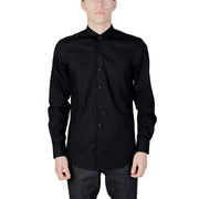 Antony Morato men shirt black long-sleeved button-down with stand collar and subtle textured fabric