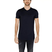 Antony Morato men t-shirt black cotton v-neck with subtle embroidered logo on the left chest