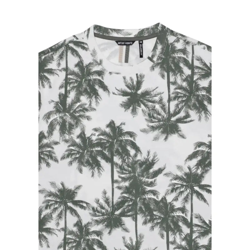 Antony Morato Männer t-shirt aus weißer Baumwolle mit schwarzem Palmenmuster auf der Vorderseite
