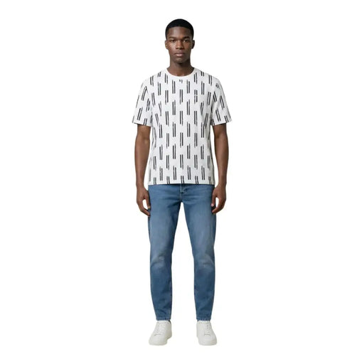 Antony Morato men t-shirt in white cotton with black vertical stripe pattern and short sleeves