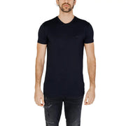 Schwarzes, kurzärmeliges Baumwollshirt mit V-Ausschnitt t-shirt mit dezentem, gesticktem Logo auf der linken Brustseite von Antony Morato Herrenkollektion