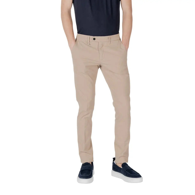 Beige slim fit chino trousers with subtle creases from antony morato men trousers collection