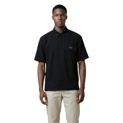 Antony Morato men shirt black short-sleeved polo with chest pocket and subtle logo patch in cotton material