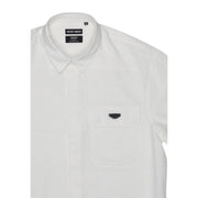 White cotton Antony Morato men shirt with black branded label and matching black chest pocket flap