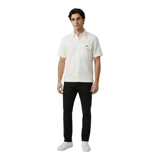 Antony Morato men shirt in white short-sleeved cotton with chest pocket and subtle logo on the left side