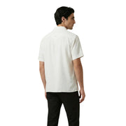 Back side of antony morato men shirt white short-sleeved button-up with classic collar and subtle brand logo