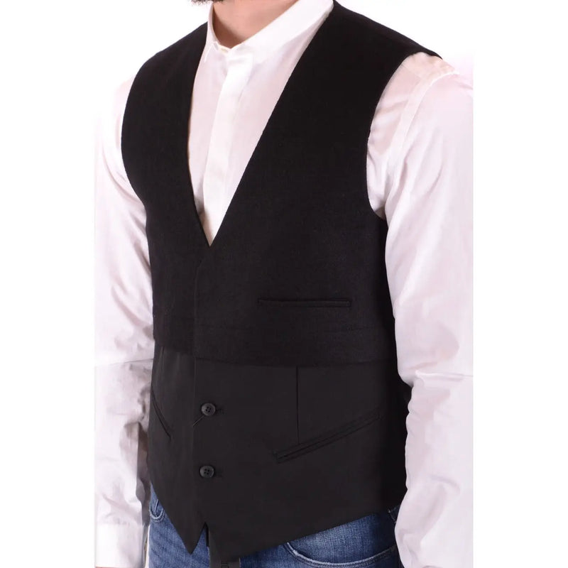 Antony Morato Schwarze Herrenweste aus Wollmischung mit V-Ausschnitt, zwei Knöpfen vorne und klassischem ärmellosem Design