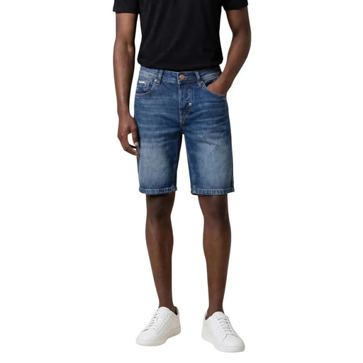 Antony Morato Herrenshorts aus blauem Denim mit verwaschenem Look und fünf Taschen, Vorderansicht