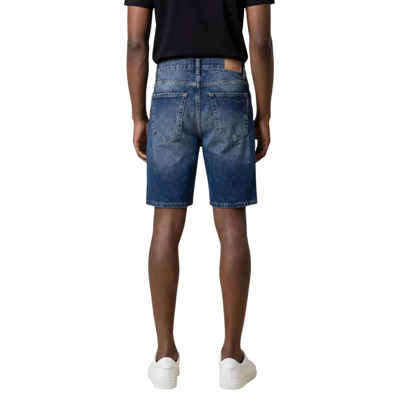 Antony Morato Herrenshorts aus blauem Denim mit verwaschenem Look und klassischen Gesäßtaschen, Ansicht von hinten