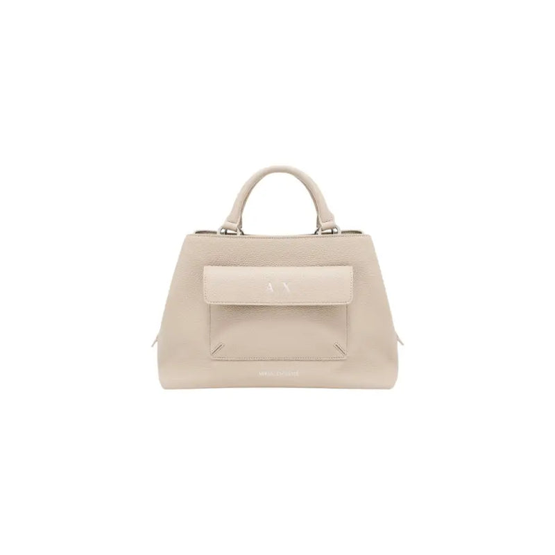 Armani Exchange beigefarbene Lederhandtasche mit Klappentasche top Griffe, Riemen