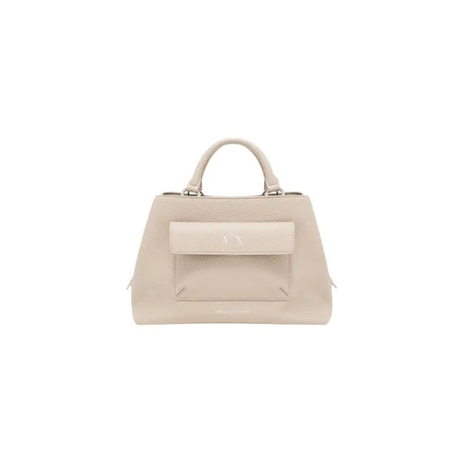 Armani Exchange beigefarbene Lederhandtasche mit Klappentasche top Griffe, Riemen