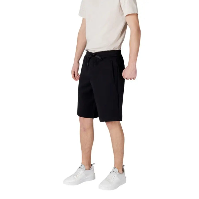 Armani Exchange black cotton blend drawstring shorts made of soft smooth fabric with a sleek minimalist design for everyday wear