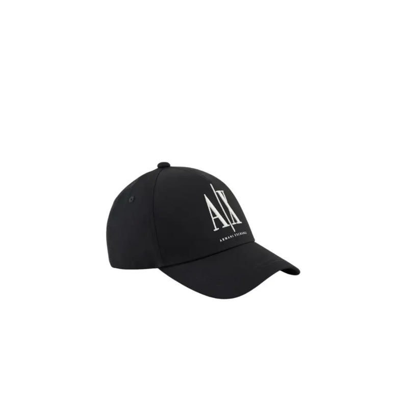 Black armani exchange baseball cap for men in premium cotton with white embroidered logo and brand name