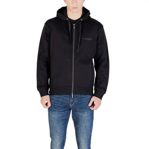 Armani Exchange black cotton zip hoodie for women with embroidered logo