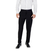 Armani Exchange black fall winter tailored trousers with sleek straight-leg cut, subtle pleats, zip and button pockets