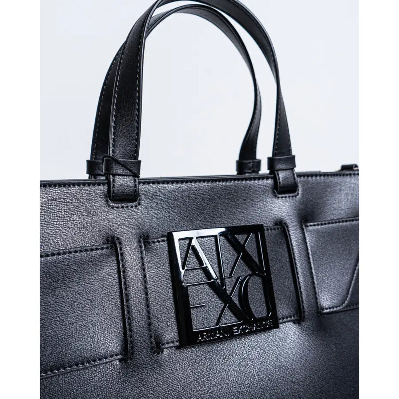 Armani Exchange Schwarze Tragetasche aus Kunstleder mit glänzendem Logo-Emblem