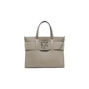 Armani Exchange Taupefarbene Ledertasche mit metallischem Logo-Emblem