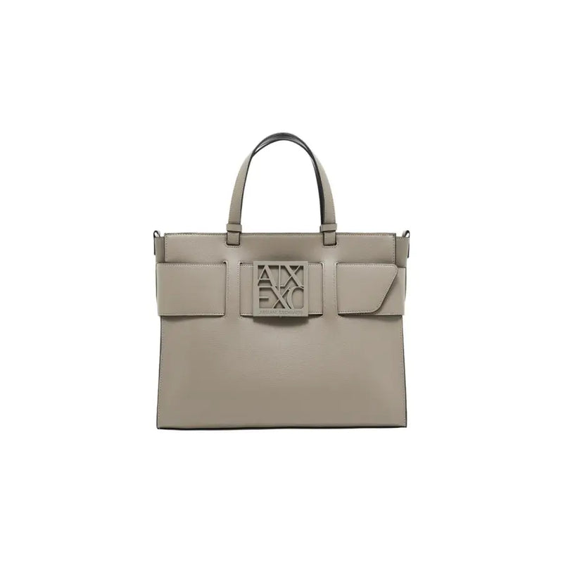 Armani Exchange Taupefarbene Ledertasche mit metallischem Logo-Emblem