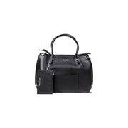 Armani Exchange schwarze Handtasche aus strukturiertem Leder mit top Griffe und Kartenhalter