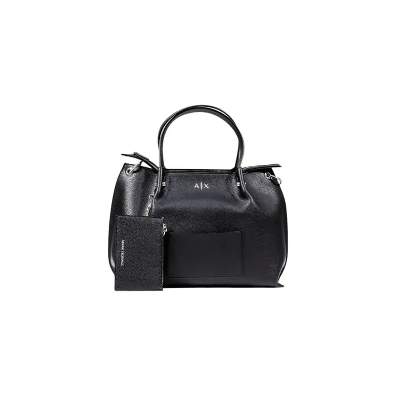 Armani Exchange schwarze Handtasche aus strukturiertem Leder mit top Griffe und Kartenhalter