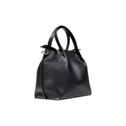 Armani Exchange black pebbled leather tote bag with structured handles and sleek minimalist design with inner pouch