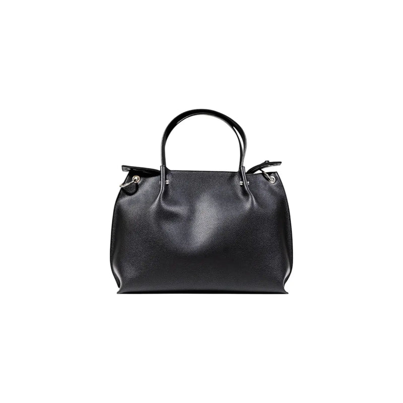 Armani Exchange black pebbled leather tote bag with rounded top handles silver toned hardware and inner pouch