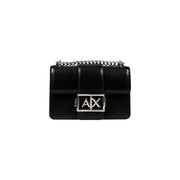 Armani Exchange schwarze Leder-Umhängetasche mit silbernem Kettenriemen und Logoverschluss