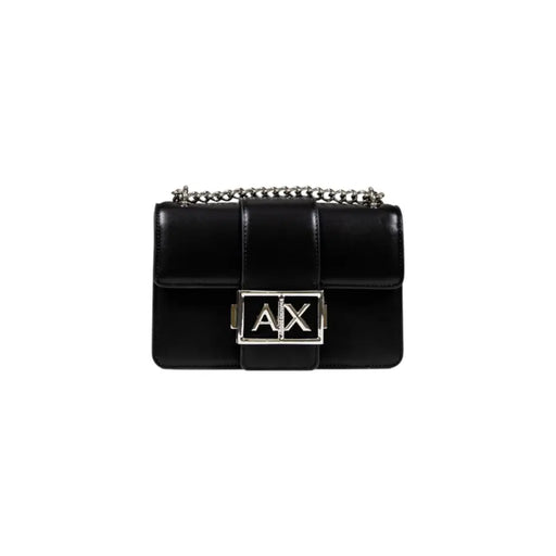 Armani Exchange schwarze Leder-Umhängetasche mit silbernem Kettenriemen und Logoverschluss