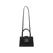 Armani Exchange Schwarze Mini-Handtasche aus Leder mit silbernem AX-Logo-Emblem und Riemen