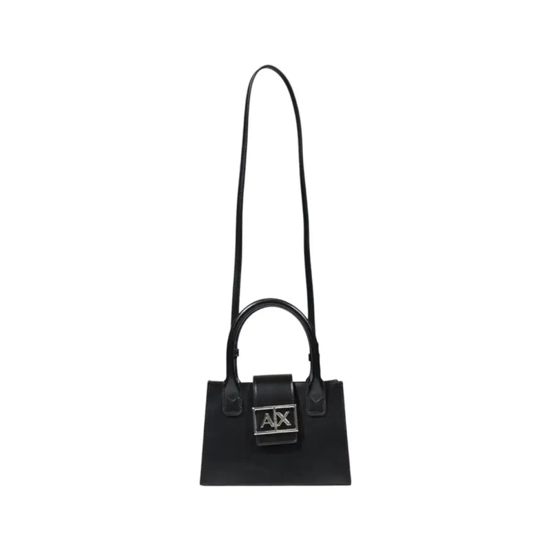 Armani Exchange Schwarze Mini-Handtasche aus Leder mit silbernem AX-Logo-Emblem und Riemen