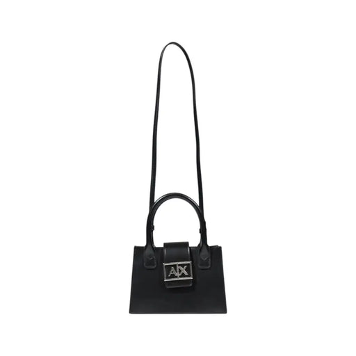 Armani Exchange Schwarze Mini-Handtasche aus Leder mit silbernem AX-Logo-Emblem und Riemen
