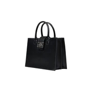 Armani Exchange black leather tote bag with structured design silver-tone logo clasp and shoulder strap