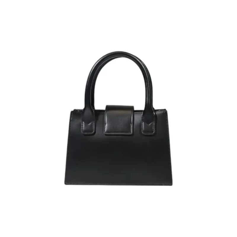Armani Exchange black leather mini handbag with structured rectangular shape top handle and shoulder strap