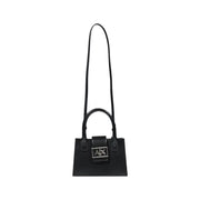 Armani Exchange black leather mini handbag with silver ax logo plaque and matching shoulder strap