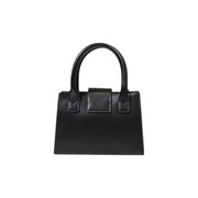 Armani Exchange black leather mini handbag with structured rectangular shape top handle and shoulder strap