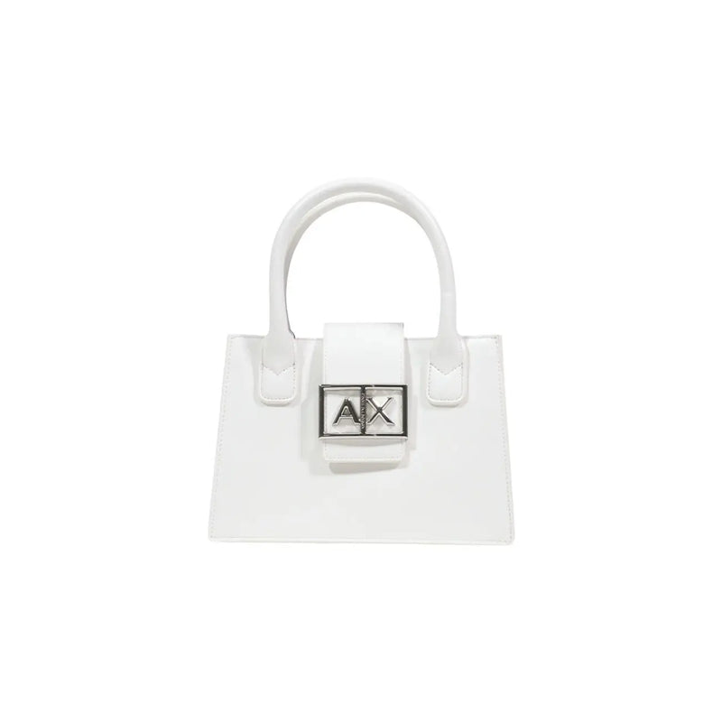 White Armani Exchange leather mini handbag with silver ax logo clasp