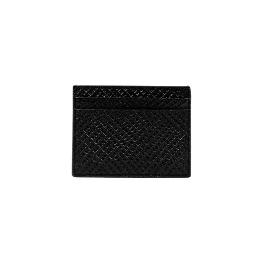 Armani Exchange black leather card holder for men with glossy finish and subtle diamond-patterned embossing fall winter
