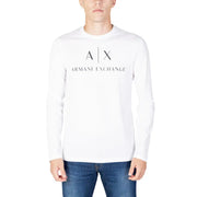 Men’s white long-sleeve T-shirt with AX ARMANI EXCHANGE logo displayed on a product page