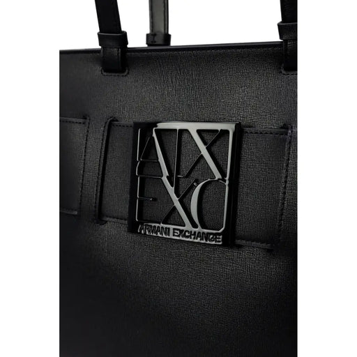 Armani Exchange Schwarze, strukturierte Tragetasche mit metallischem Logo-Emblem