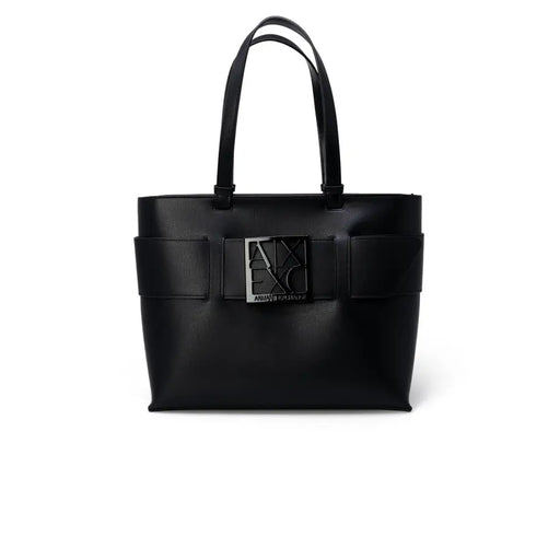 Armani Exchange Schwarze Ledertasche mit metallenem Logo-Emblem