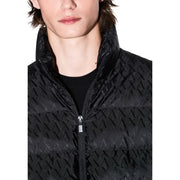 Armani Exchange black polyamide turtleneck jacket for men with quilted geometric pattern and high collar