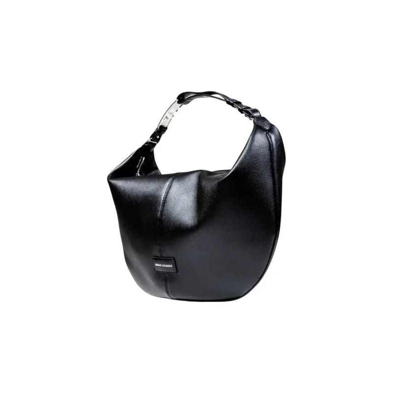 Armani Exchange Schwarze Hobo-Tasche aus Leder mit geflochtenem Riemen, silberfarbenen Beschlägen und Reißverschlusstasche