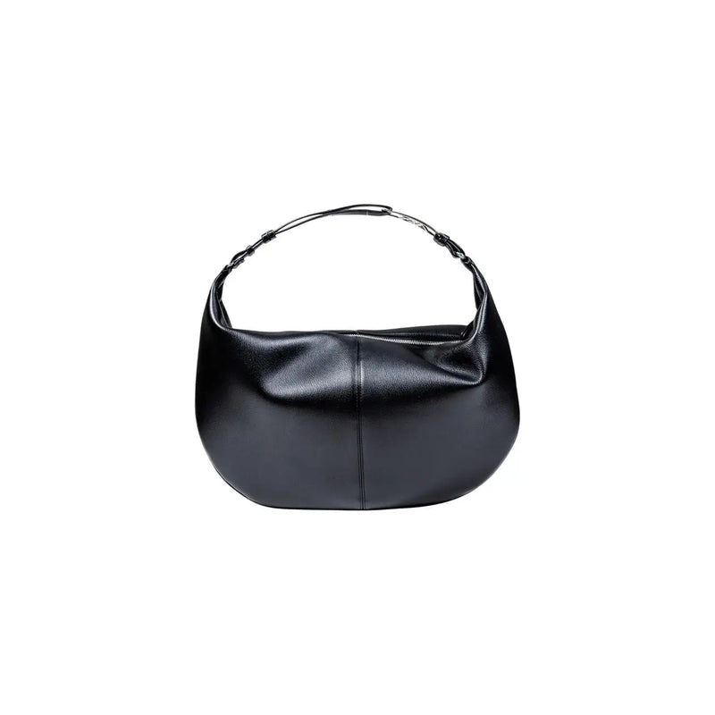 Armani Exchange black polyester handbag with Black leather hobo bag curved design and single top handle with zip pocket