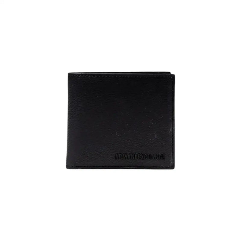 Black leather bi-fold wallet from Armani Exchange designed for men