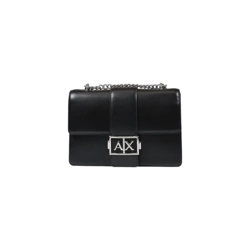 Armani Exchange Schwarze Leder-Umhängetasche mit silbernem Kettenriemen und AX-Logo-Plakette