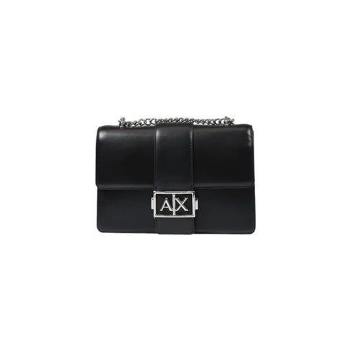 Armani Exchange Schwarze Leder-Umhängetasche mit silbernem Kettenriemen und AX-Logo-Plakette