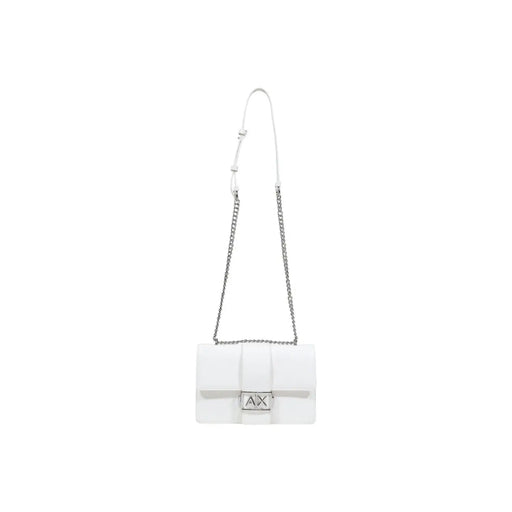 Armani Exchange white leather crossbody bag with silver chain strap