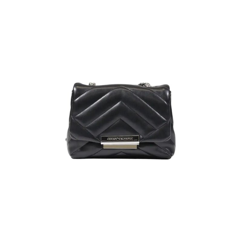 Armani Exchange black quilted leather crossbody bag with chevron pattern silver-tone hardware 14x20x8 cm