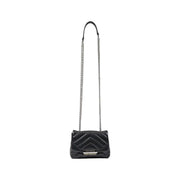 Armani Exchange black quilted leather crossbody bag with silver chain strap and metallic clasp 14x20x8 cm